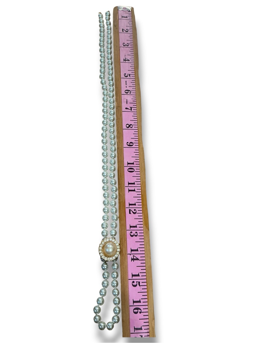 Classic Pearl Lariat Necklace with Gold-Tone Rhinestone Accent Enhancer Pendant - Picture 6 of 10